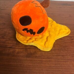 Bark Orange Pumpkin Dog Toy with Yellow Blanket